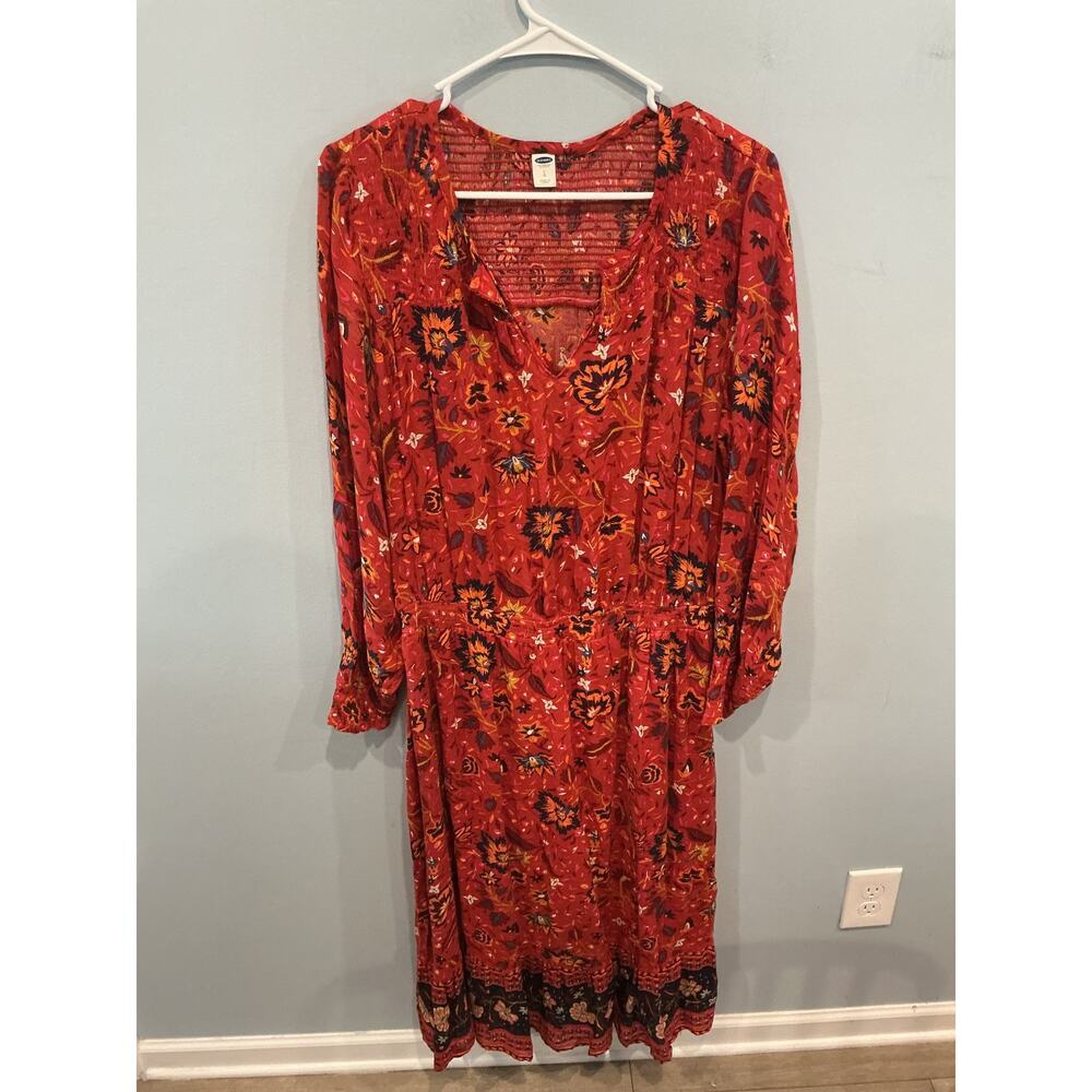 Old Navy Womens Boho Maxi Dress‎ Size L Red Floral Beach Summer Hippie Festival